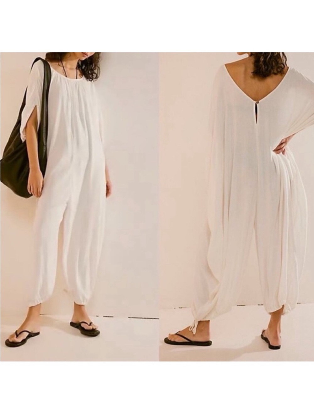 Free People Medium Onesie Milo One-Piece Romper Onesie Linen Blend in Ivory - Picture 2 of 13